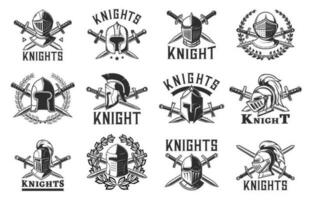 Knight warrior helmets heraldry, heraldic armor vector