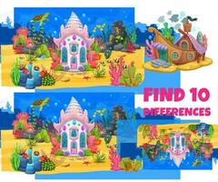 Find ten differences on underwater landscape vector