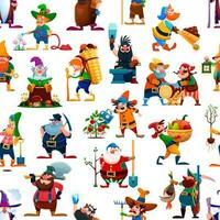 Cartoon gnome or dwarf characters seamless pattern vector