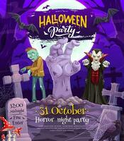 Cartoon halloween party flyer vector characters