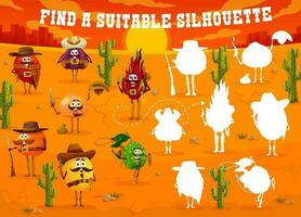 Find suitable silhouette of cartoon cowboy fruits vector