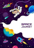 Space landing page with kid astronaut and rocket vector