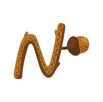 Letter N in shape of acorn branch autumn ABC sign vector