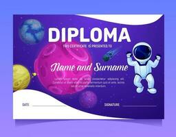 Kids diploma, galaxy space planets and astronaut vector