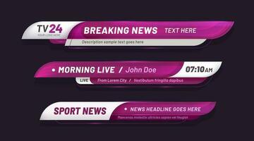 Purple news bar lower third header, tv headline vector