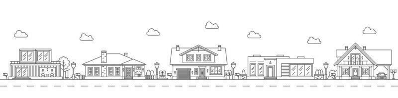 Neighborhood line art village or town buildings vector