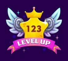 Game interface level up badge and win icon vector