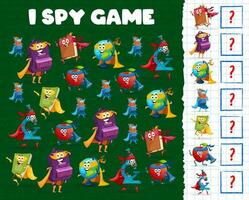 I spy game worksheet cartoon stationery superhero vector