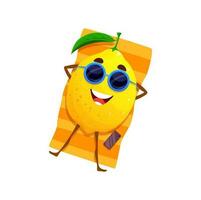 Cartoon relaxing lemon character, citrus fruit vector