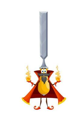 Cartoon halloween bit or chisel wizard character