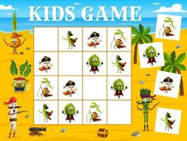 Sudoku kids game cartoon funny vegetable pirates vector