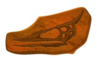 Flying dinosaur skull fossil imprint in stone vector