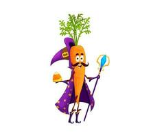 Cartoon halloween carrot wizard character, vector