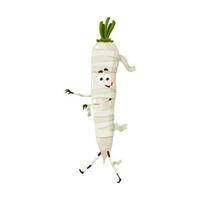 Cartoon halloween daikon mummy vector character