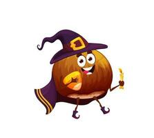 Cartoon halloween hazelnut wizard holding sweets vector