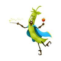 Cartoon Halloween bean mage character, funny veg vector