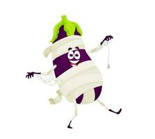 Cartoon Halloween eggplant mummy spooky character vector