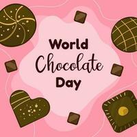 World chocolate day design template. Chocolate blocks. Post with chocolate desserts. Vector illustration in cartoon style