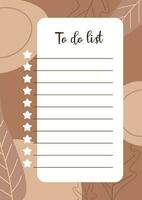 Abstract to do list. Weekly or daily note card for notes. Design template. Vector. vector