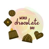 World chocolate day design sticker. Chocolate blocks in cartoon style. Vector illustration isolated on white background.