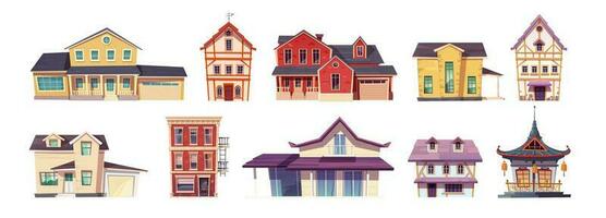 dibujos animados conjunto de edificios en blanco antecedentes vector
