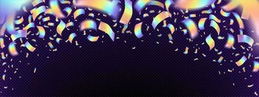 Neon holographic confetti effect frame banner vector