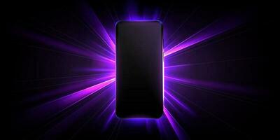 3d mobile phone screen on light glow background vector