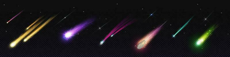 Realistic set of falling comets with speed trails vector