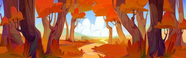 Autumn forest landscape with orange fall trees vector