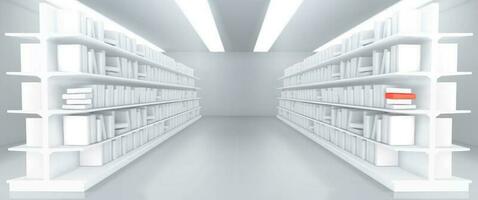 realista librería pasillo con libro maquetas vector