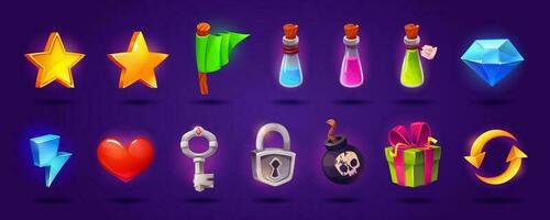 Cartoon set of game icons isolated on background vector