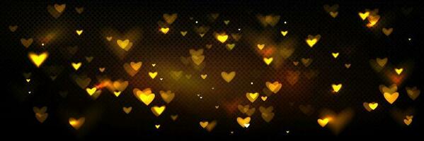 Gold heart bokeh glitter spark effect background vector