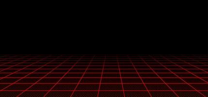 Retro futuristic red laser grid perspective vector