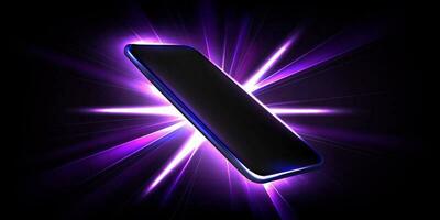 3d mobile phone screen on light glow background vector