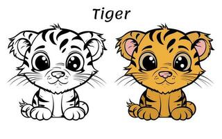 Cute Tiger Animal Coloring Book Illustration vector