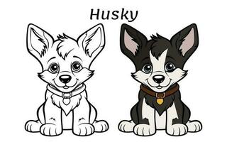 Cute Husky Dog Animal Coloring Book Illustration vector