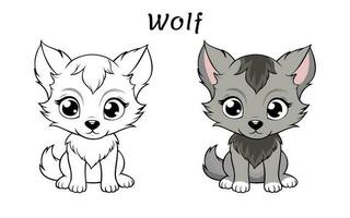 Cute Wolf Animal Coloring Book Illustration vector