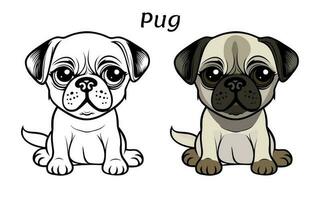 Cute Pug Dog Animal Coloring Book Illustration vector