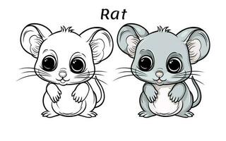 Cute Rat Animal Coloring Book Illustration vector