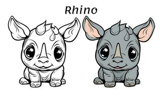 Cute Rhino Animal Coloring Book Illustration vector