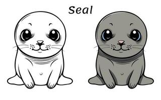 Cute Seal Animal Coloring Book Illustration vector