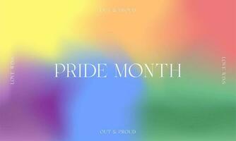 Pride Month Banner on blurred rainbow colored gradient background. For LGBTQ Pride month and inclusivity. Vector Illustration. EPS 10. For design, poster, cards, social media, banner, web. Love wins