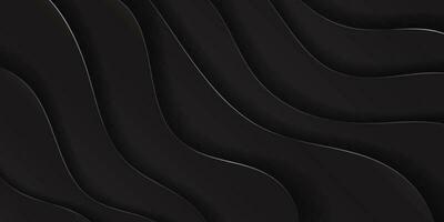 Elegant Black Monochromatic 3D Paper cut waves background template. 3d paper cutout curves. Shiny luxurious black template backdrop. Vector Illustration. EPS 10