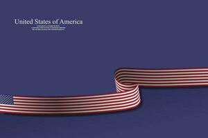 Waving American Flag Banner Template. United states of America Flag streamer on blue background with copy space. Vector Illustration. EPS 10.