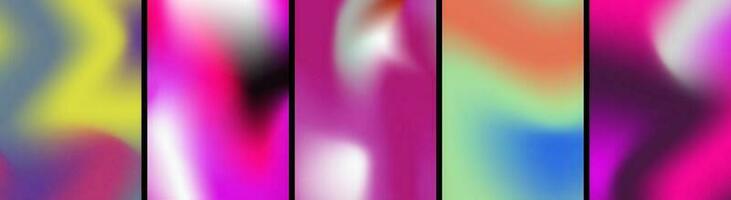 Set of digital dynamic liquid poster backgrounds in neon color palettes. Editable Vector Illustration. EPS 10.