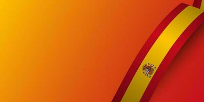 Waving Spain Flag on yellow and red gradient banner. Realistic Kingdom of Spain flag on colored background. Vector Illustration. EPS 10