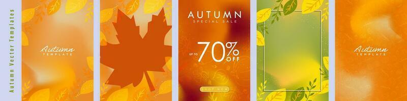 Set of Autumn-themed Background Templates in Poster format. Elegant and fun design. For sale signs, invitations, logos, poster design, holidays, and designs. Editable Vector Illustration.