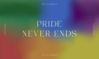 Pride Never Ends. Pride Month Banner on rainbow colored gradient background. For LGBTQ Pride month and inclusivity. Vector Illustration. EPS 10. For Designs, poster, cards, social media, banner, web