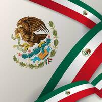 3D Mexico Flag Card Poster Design with Mexican Flag Coat of Arms on background. Vector Illustration. EPS 10