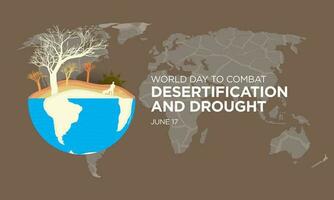 World Day to Combat Desertification and Drought Banner. Background. June 17. Paper origami of desertification of soil and farmer lands. Dying trees caused by drought. Dried world map. Vector. EPS 10. vector